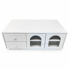 Table basse Caria 60x100cm avec portes et tiroirs blanc texturé