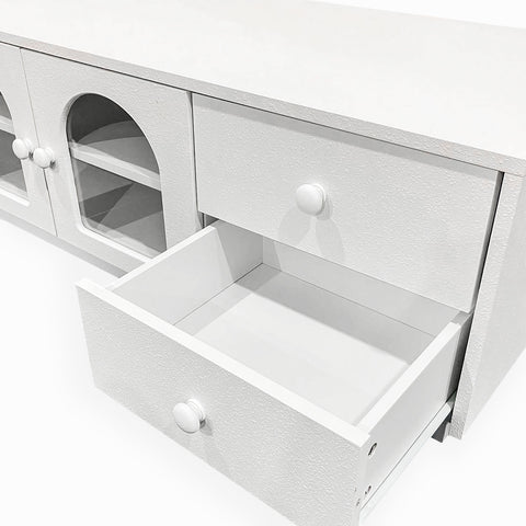 Table basse Caria 60x100cm avec portes et tiroirs blanc texturé