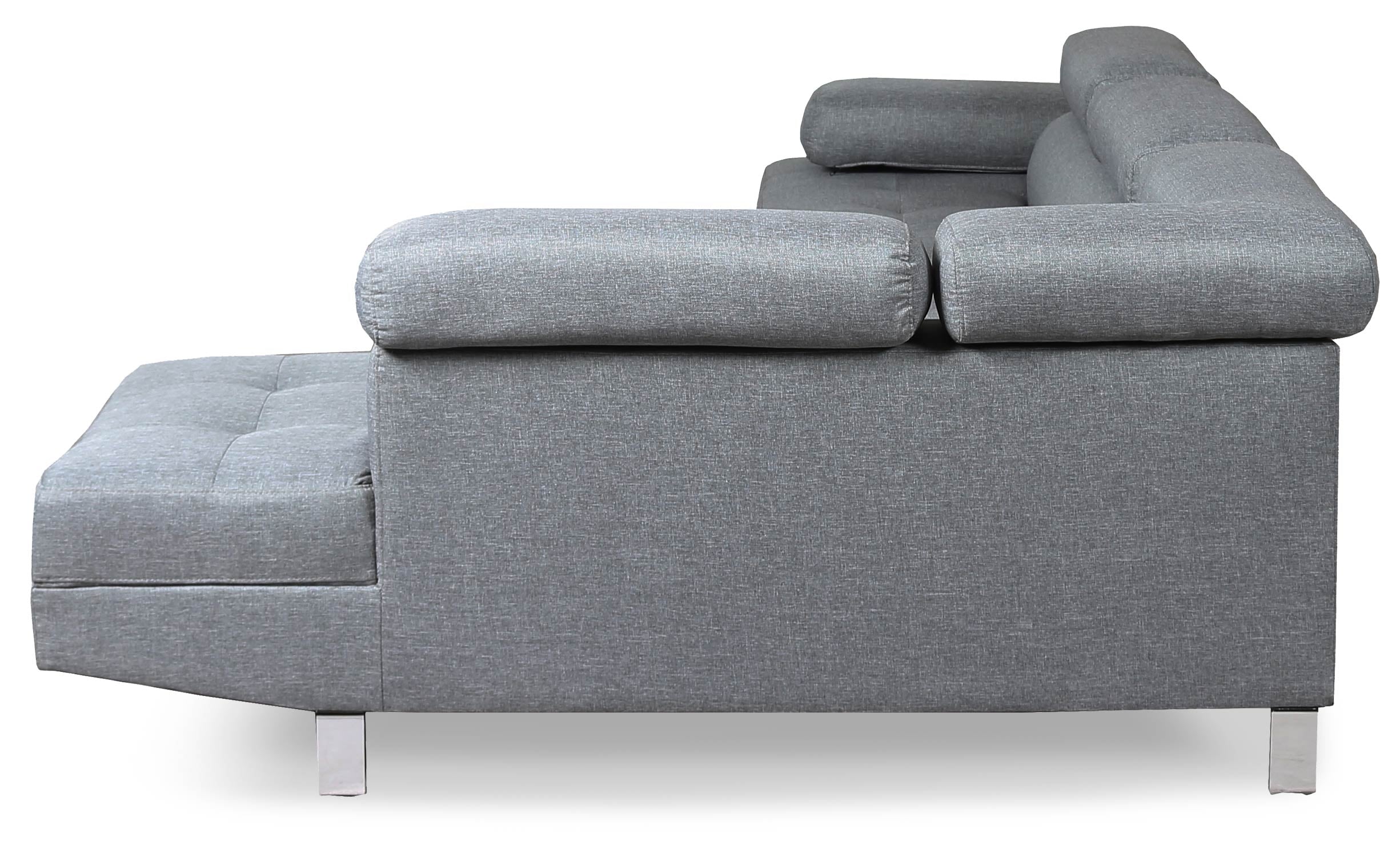 Canapé d'angle avec têtières relevables Alfa Tissu Gris