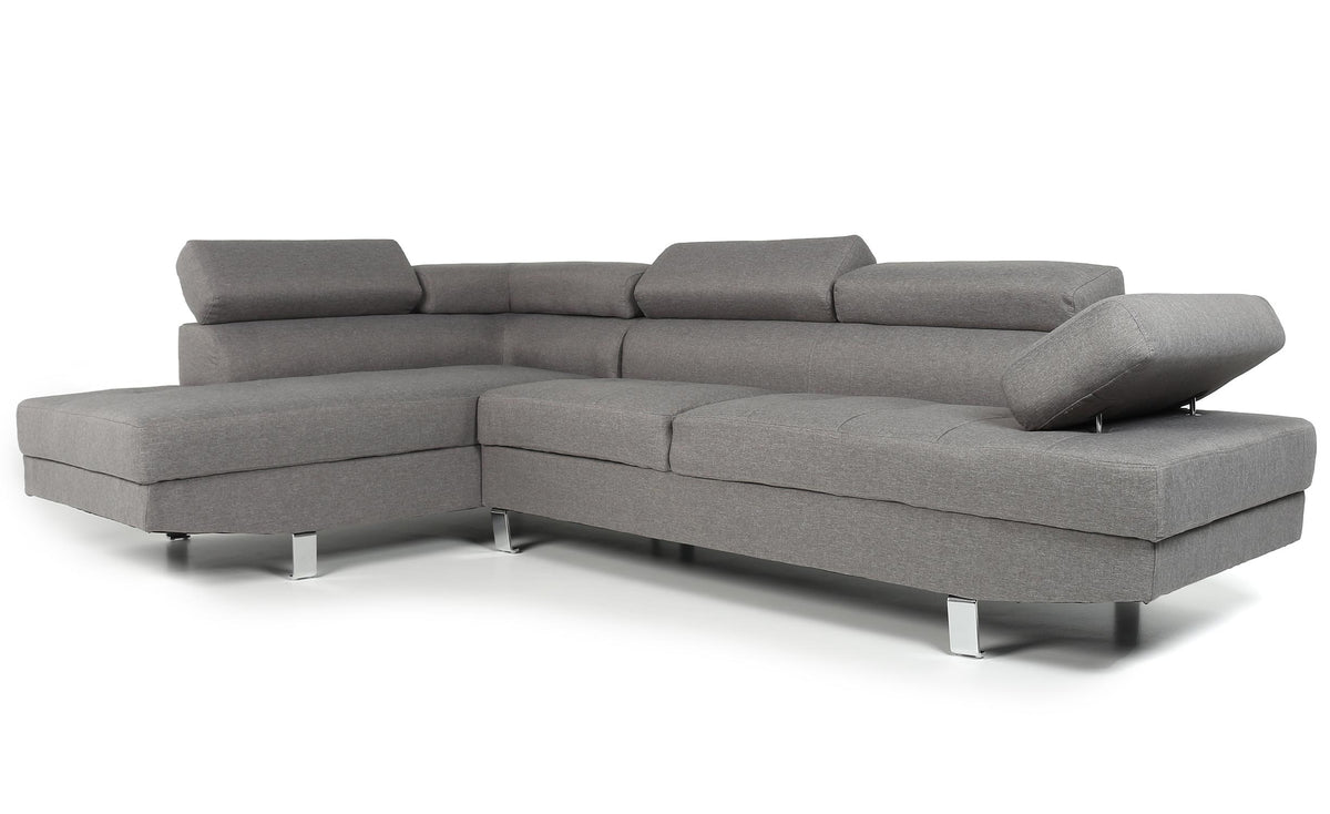 Canapé d'angle Annalo avec têtières ajustables tissu gris