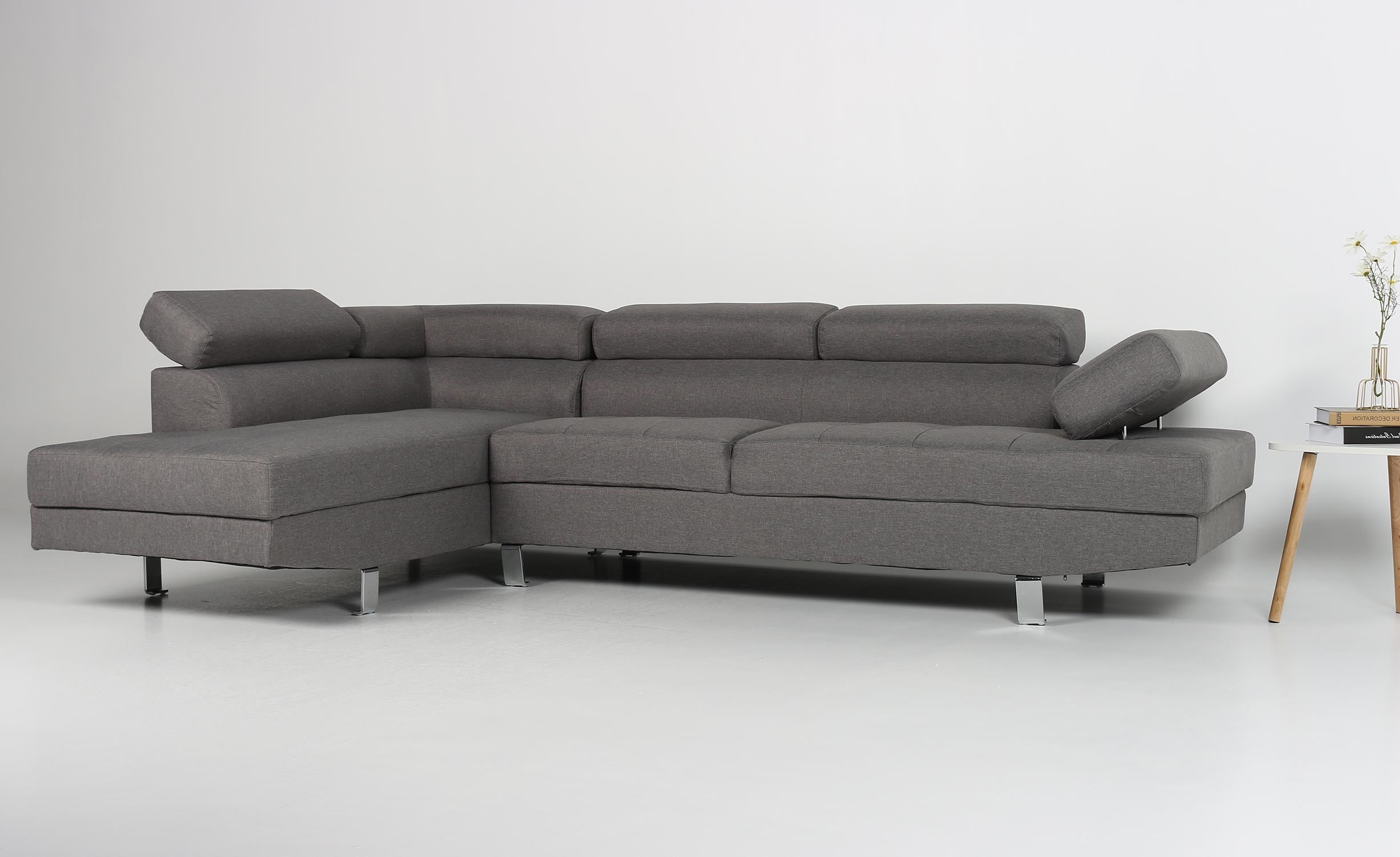 Canapé d'angle avec têtières relevables Alfa Tissu Gris