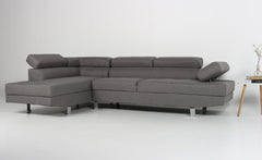 Canapé d'angle avec têtières relevables Alfa Tissu Gris