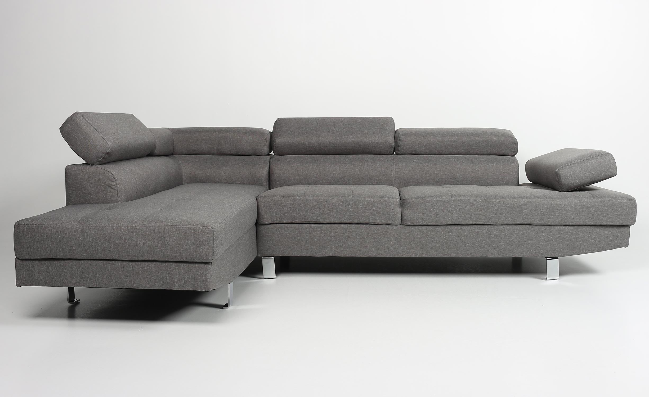 Canapé d'angle avec têtières relevables Alfa Tissu Gris
