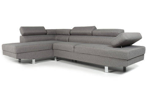 Canapé d'angle Annalo avec têtières ajustables tissu gris