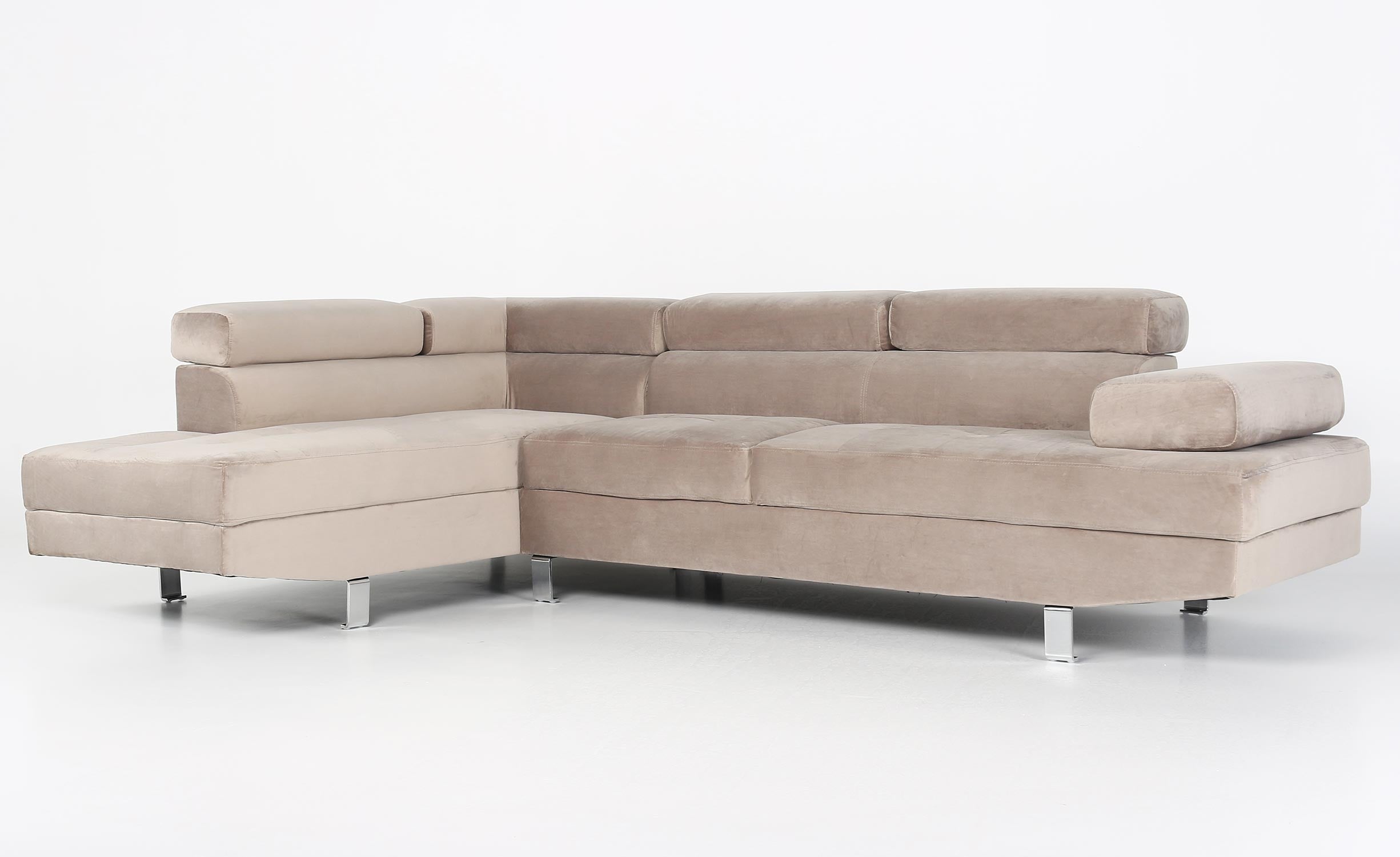 Canapé d'angle avec têtières relevables Alfa Velours Taupe