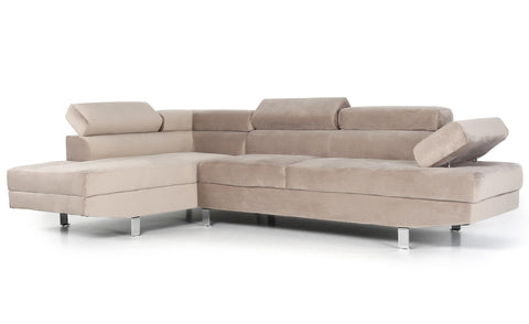 Canapé d'angle avec têtières relevables Alfa Velours Taupe
