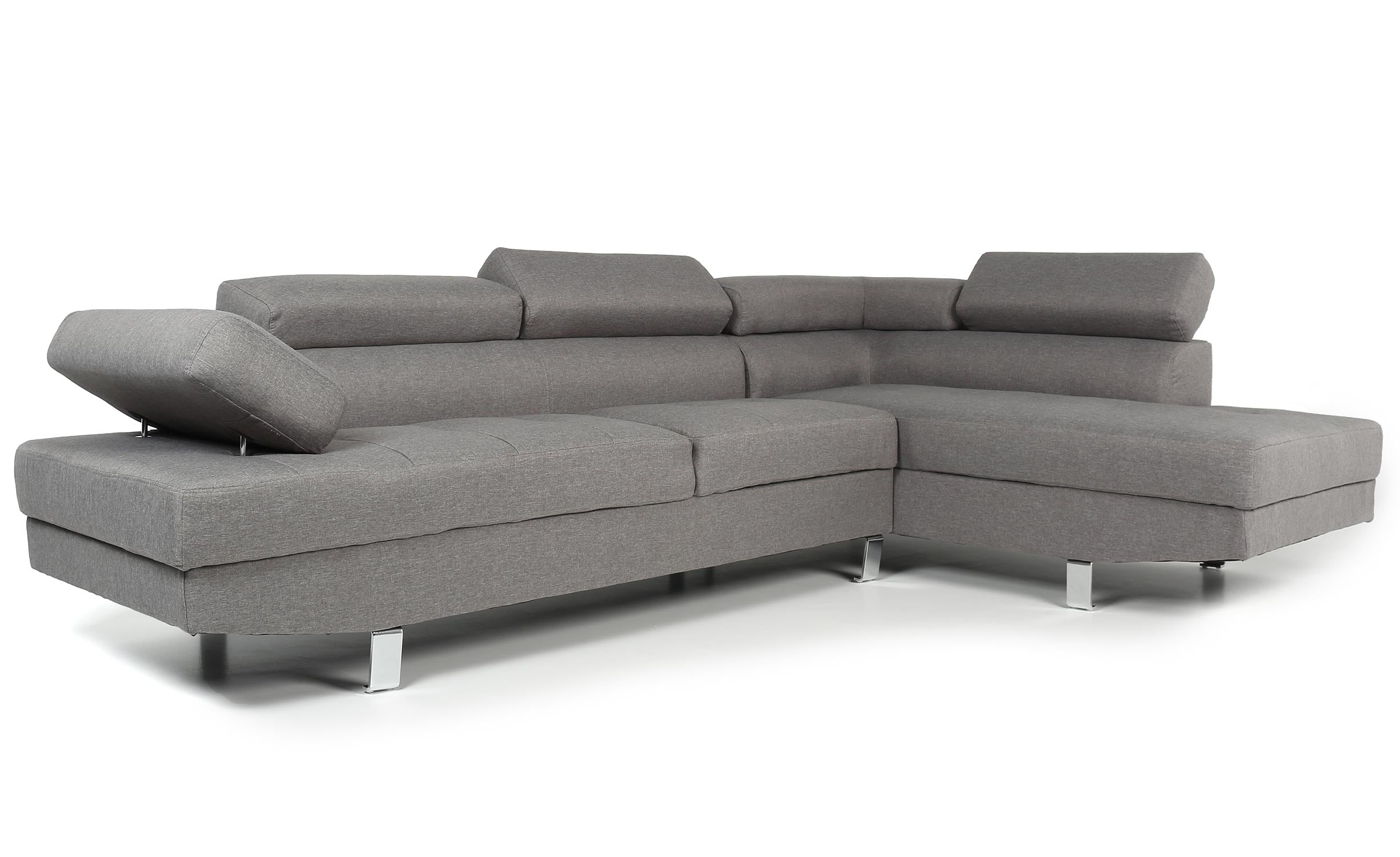 Canapé d'angle avec têtières relevables Alfa Tissu Gris