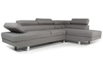 Canapé d'angle avec têtières ajustables en tissu gris