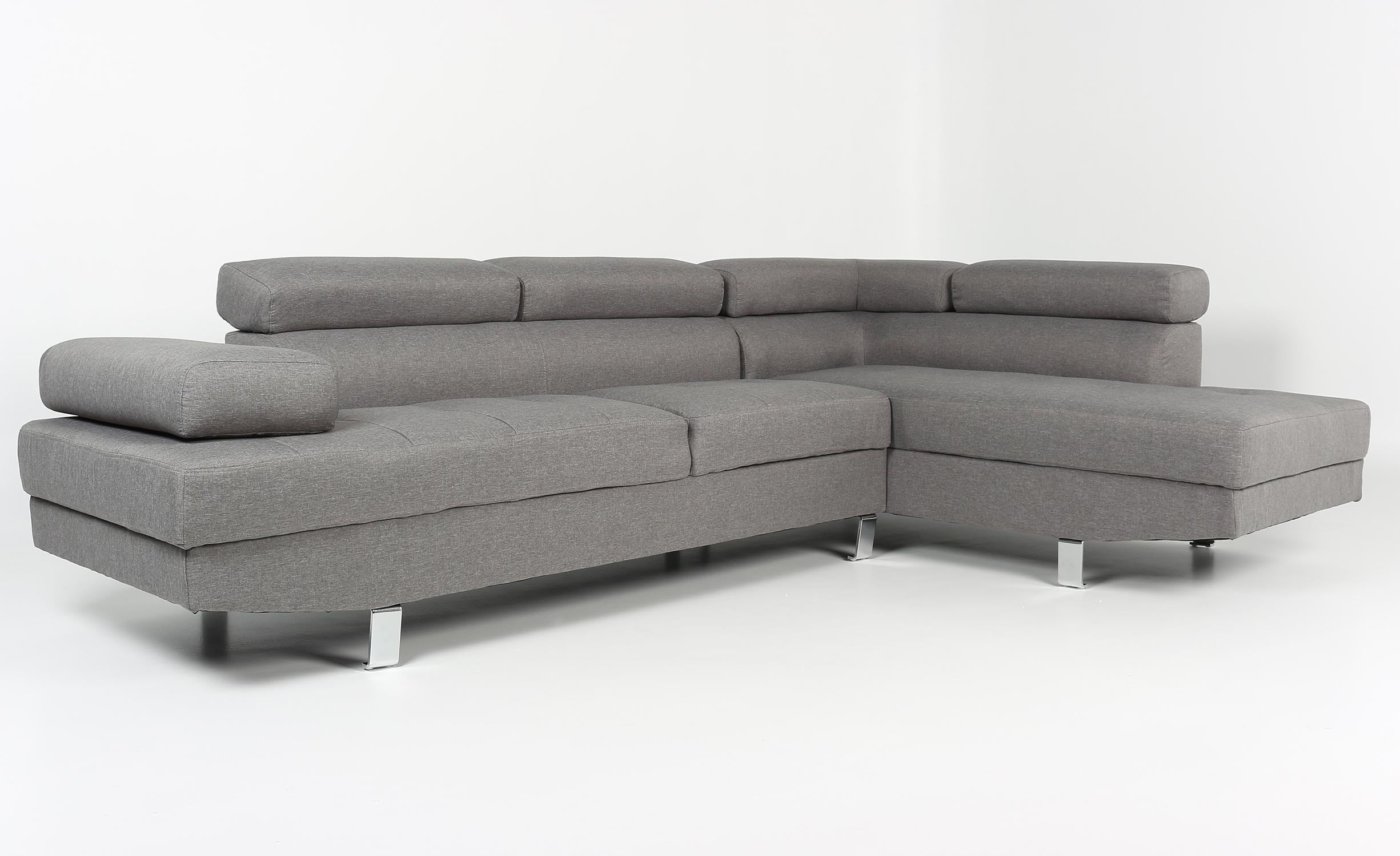 Canapé d'angle avec têtières relevables Alfa Tissu Gris