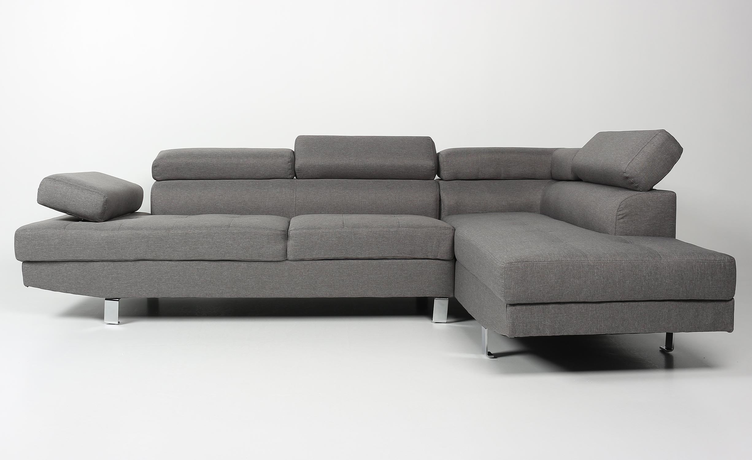 Canapé d'angle avec têtières relevables Alfa Tissu Gris