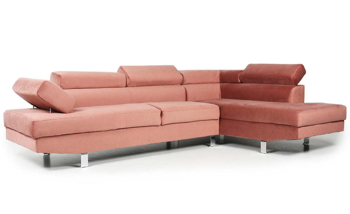 Canapé d'angle avec têtières relevables Alfa Velours Rose