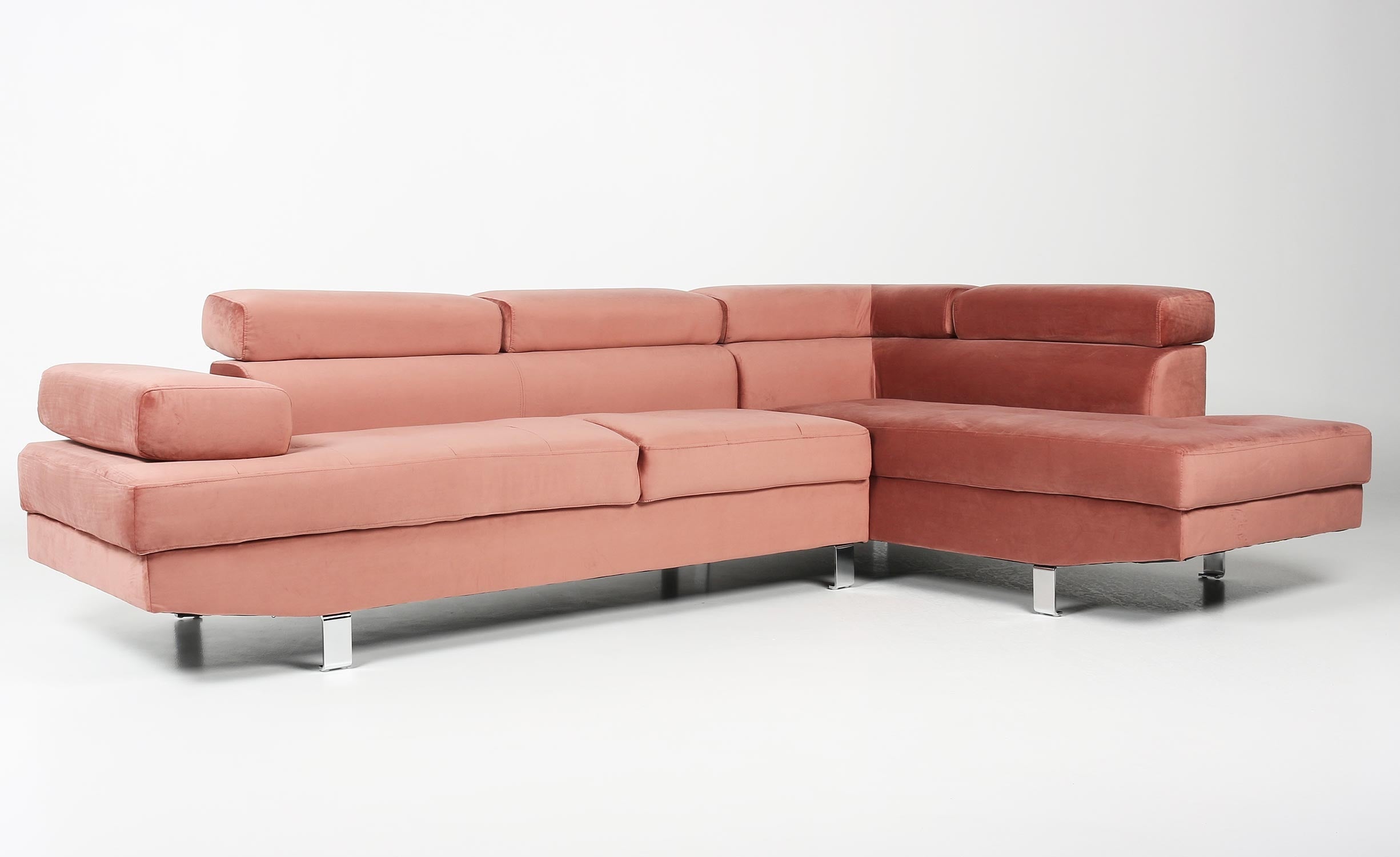 Canapé d'angle avec têtières relevables Alfa Velours Rose