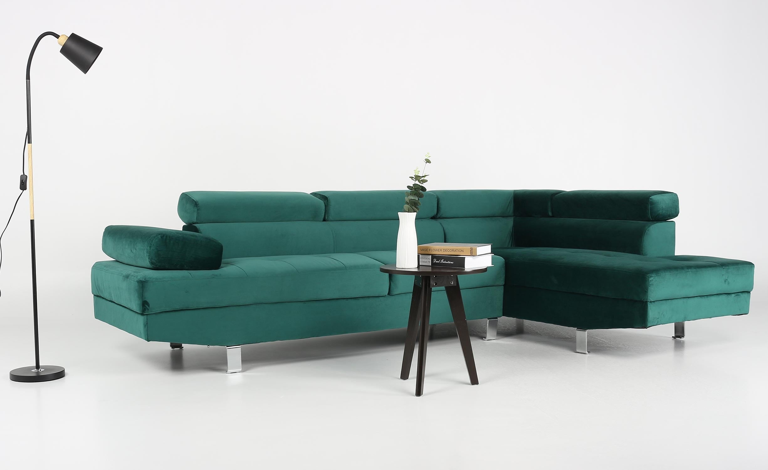 Canapé d'angle avec têtières relevables Alfa Velours Vert