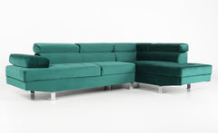 Canapé d'angle avec têtières relevables Alfa Velours Vert