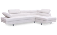 Canapé d'angle droit avec têtières ajustables en tissu bouclette crème