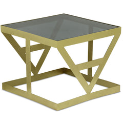 Ensemble de 3 tables d'appoint en verre fumé et métal or