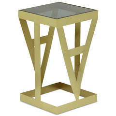 Ensemble de 3 tables d'appoint en verre fumé et métal or