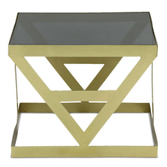 Ensemble de 3 tables d'appoint en verre fumé et métal or