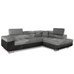 Canapé d'angle convertible Alixto têtières ajustables simili noir tissu gris foncé