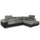 Canapé d'angle convertible avec têtières ajustables en simili cuir noir et tissu gris foncé