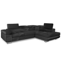 Canapé d'angle convertible avec coffre et têtières relevables en simili noir