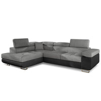Canapé d'angle convertible Alixto en simili noir et tissu gris foncé avec têtières réglables