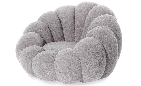 Fauteuil coquillage Basha tissu bouclette gris