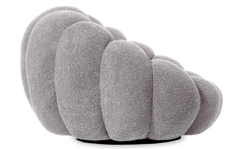 Fauteuil coquillage Basha tissu bouclette gris