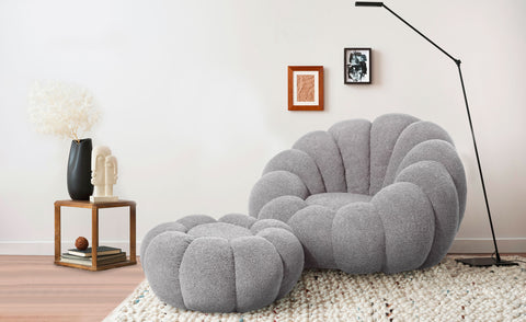 Fauteuil coquillage Basha tissu bouclette gris