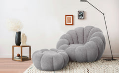 Fauteuil coquillage Basha tissu bouclette gris
