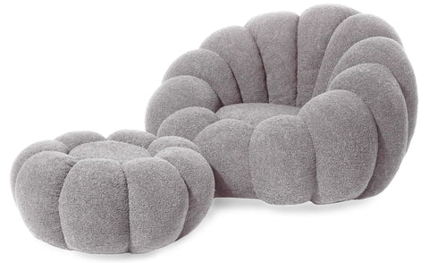 Fauteuil coquillage Basha tissu bouclette gris