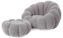 Fauteuil coquillage Basha tissu bouclette gris