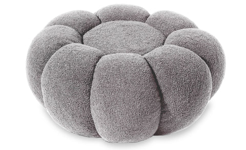 Puf Basha de diseño floral en tela bouclé gris