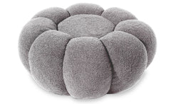 Pouf Basha design fleur en tissu bouclette gris