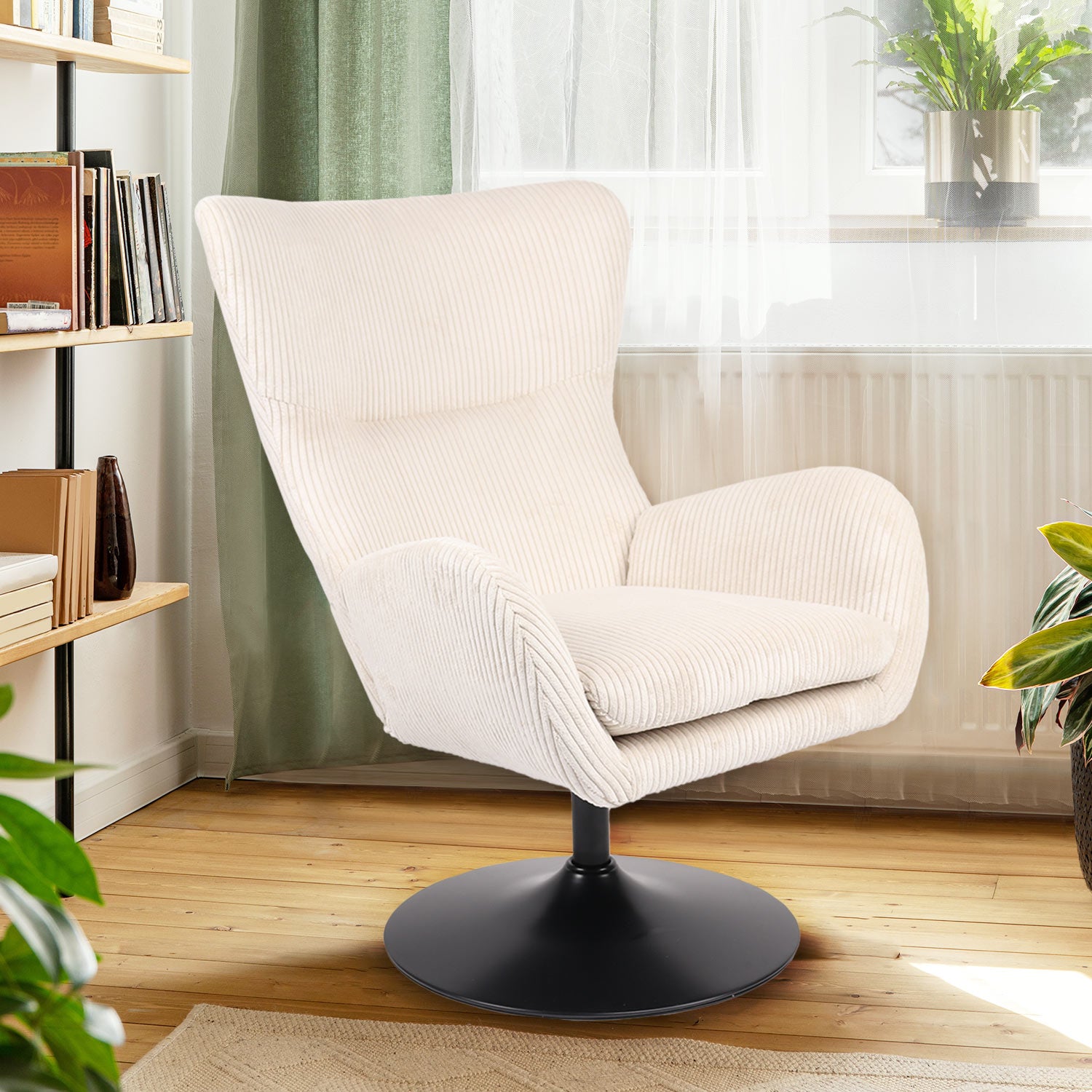 Fauteuil pivotant style bergère Arthuro Velours côtelé Beige