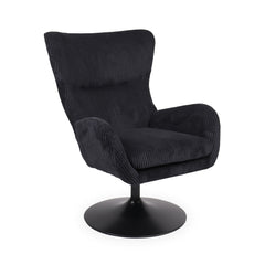 Fauteuil pivotant Cernel en velours côtelé noir