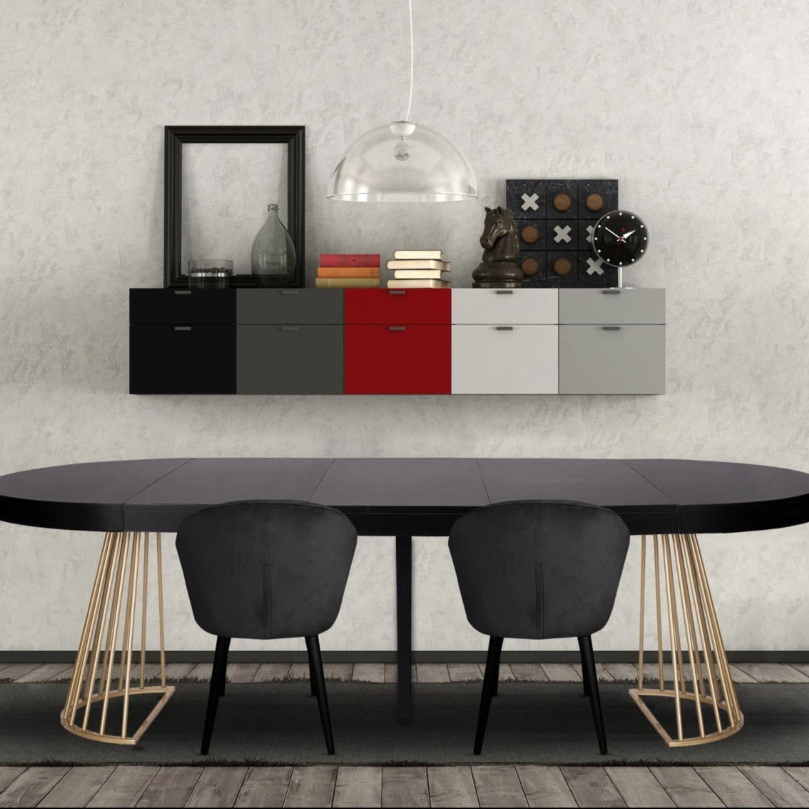 Table extensible Atlon ronde noire pieds or