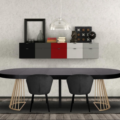 Table extensible Atlon ronde noire pieds or