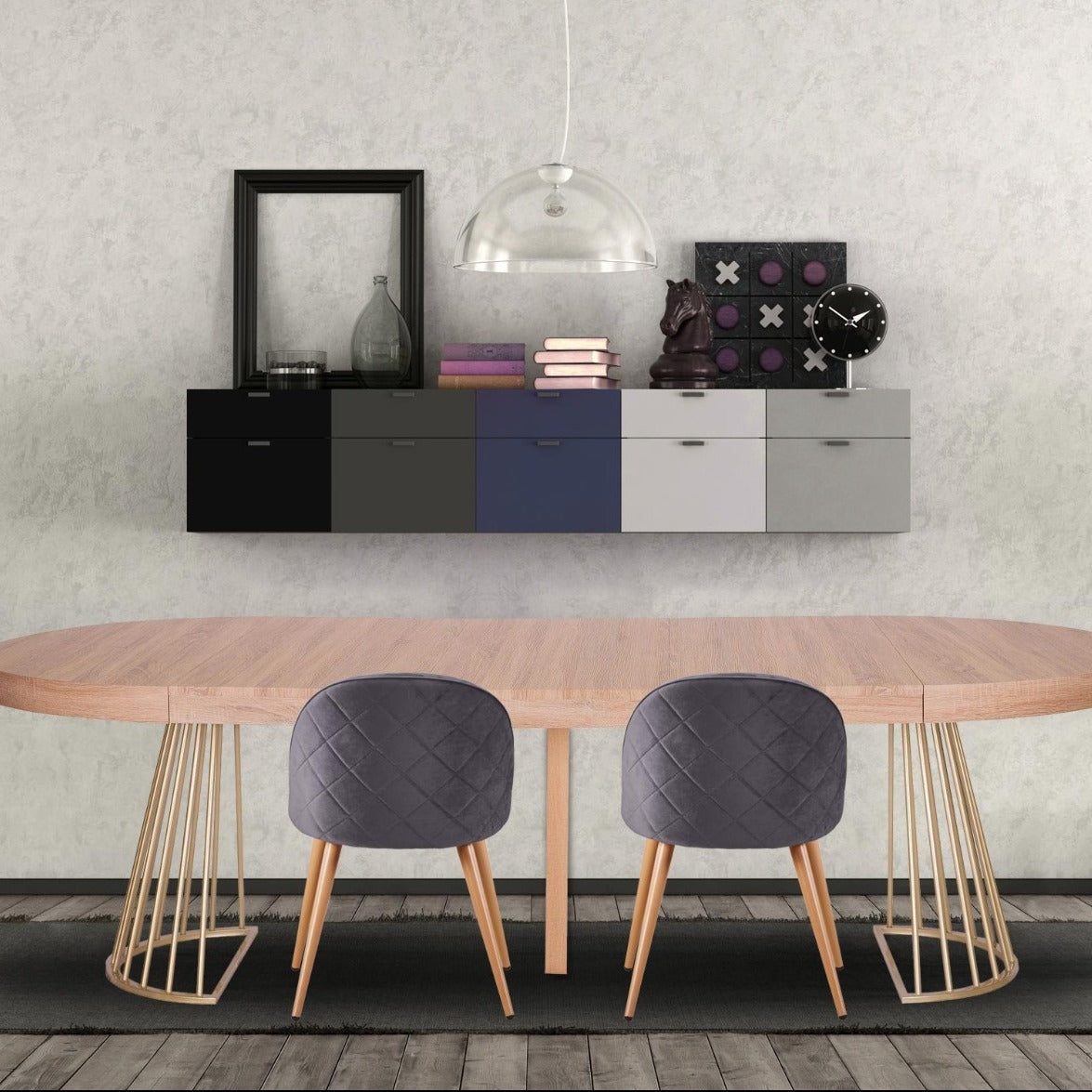 Table extensible ronde Atlon chêne clair pieds or
