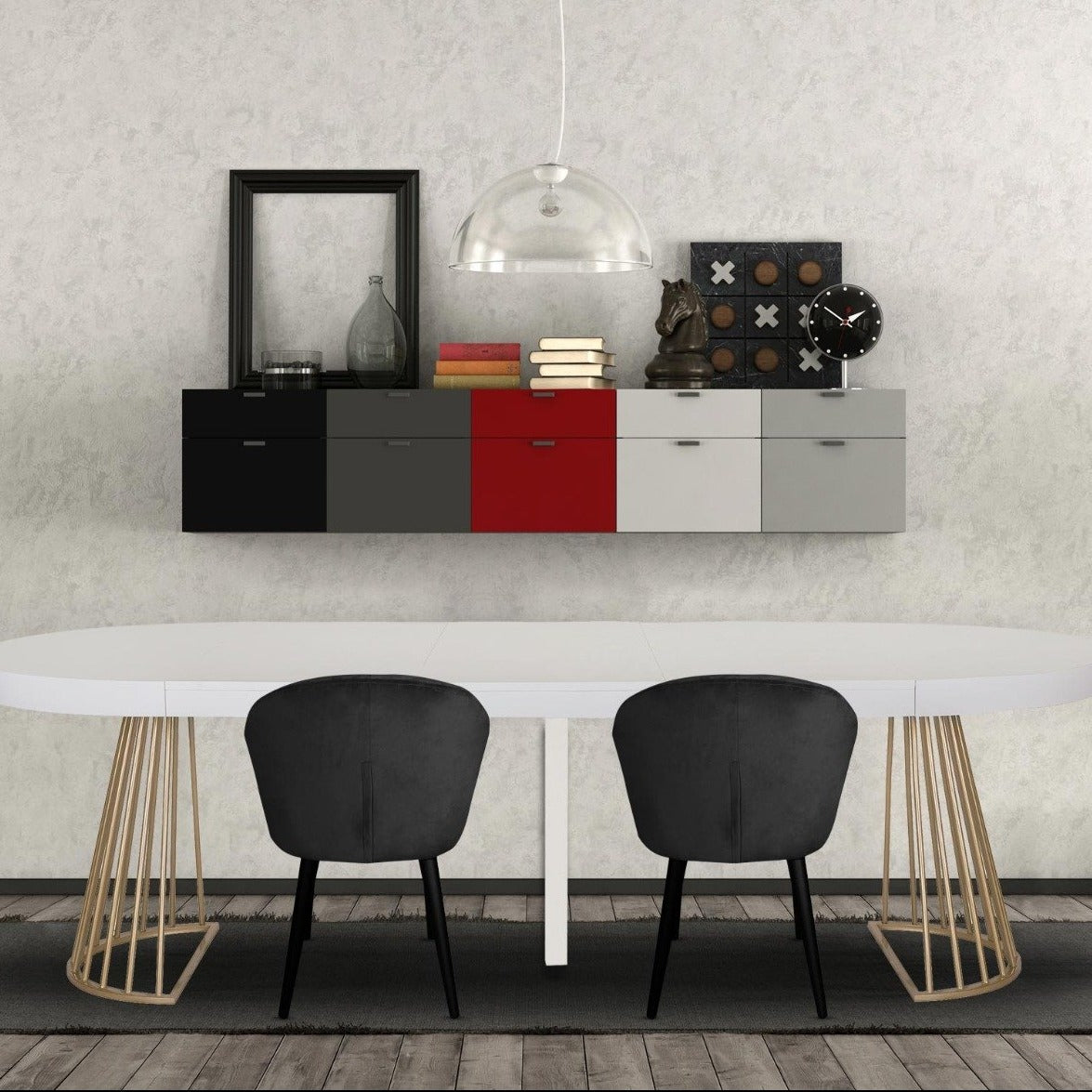 Table ronde extensible Atlon avec pieds or blanc