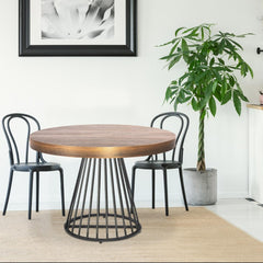 Table extensible ronde en bois noisette avec pieds noirs