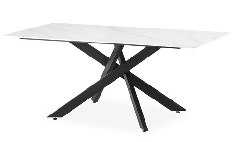 Table rectangulaire Brillya pour salle à manger en métal noir et céramique effet marbre blanc