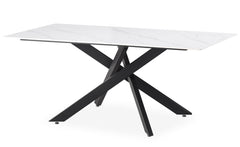 Table rectangulaire Brillya pour salle à manger en métal noir et céramique effet marbre blanc