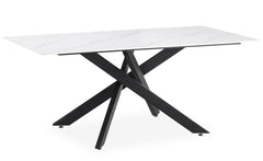 Table rectangulaire Brillya pour salle à manger en métal noir et céramique effet marbre blanc