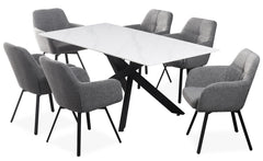 Table rectangulaire Brillya pour salle à manger en métal noir et céramique effet marbre blanc