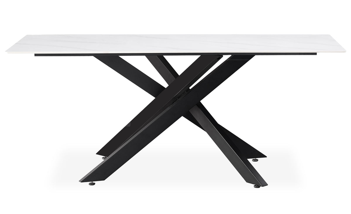 Table rectangulaire Brillya pour salle à manger en métal noir et céramique effet marbre blanc
