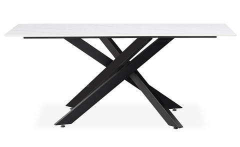 Table rectangulaire Brillya pour salle à manger en métal noir et céramique effet marbre blanc