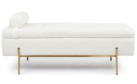 Banquette-coffre Belva moderne en tissu bouclette blanc L140cm