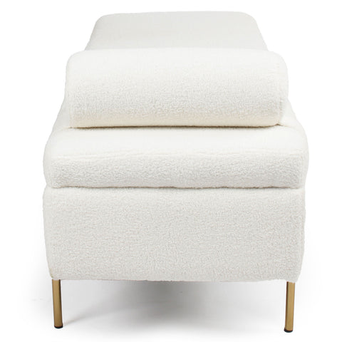 Banquette-coffre Belva moderne en tissu bouclette blanc L140cm