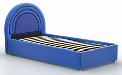 Lit simple Carlette avec tête de lit en arche et sommier relevable simili bleu